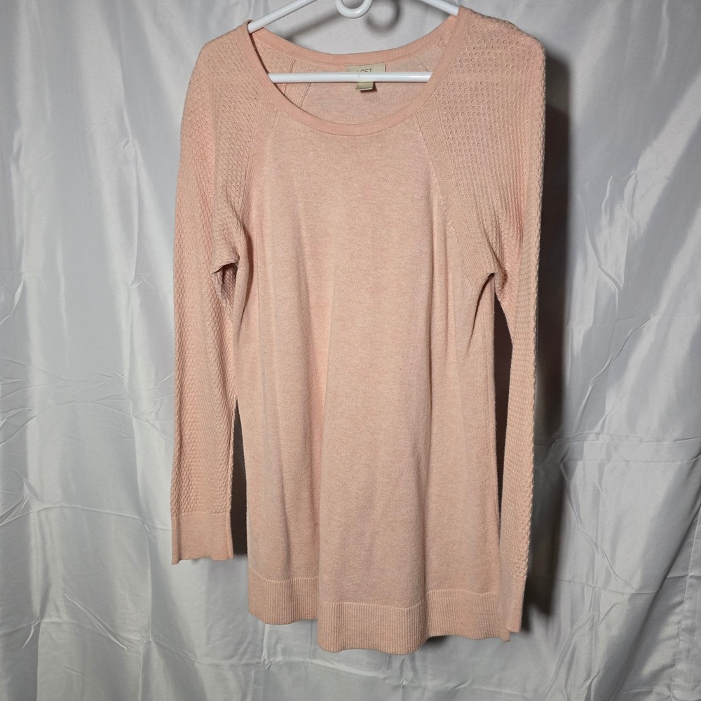 Loft Womens Large Peach Heather Waffle Knit Raglan Sleeve Sweater